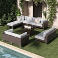 thumbnail image 1 of LayinSun 11-Piece Outdoor Modular Wicker Sectional Sofa with Fire Pit Table, Patio Furniture Conversation Set with Deep Seating and Thick Cushions, 1 of 10