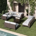 thumbnail image 1 of LayinSun 11-Piece Outdoor Modular Wicker Sectional Sofa with Fire Pit Table, Patio Furniture Conversation Set with Deep Seating and Thick Cushions, 1 of 10