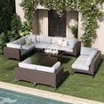 thumbnail image 1 of LayinSun 11-Piece Outdoor Modular Wicker Sectional Sofa with Fire Pit Table, Patio Furniture Conversation Set with Deep Seating and Thick Cushions, 1 of 10