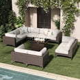 thumbnail image 1 of LayinSun 11-Piece Outdoor Modular Wicker Sectional Sofa with Fire Pit Table, Patio Furniture Conversation Set with Deep Seating and Thick Cushions, 1 of 10