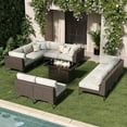 thumbnail image 1 of LayinSun 11-Piece Outdoor Modular Wicker Sectional Sofa with Fire Pit Table, Patio Furniture Conversation Set with Deep Seating and Thick Cushions, 1 of 10