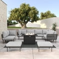 thumbnail image 1 of LayinSun 11 Pieces Aluminum Patio Furniture Set, Modern Modular Sectional Sofa with Fire Pit Table and Upgrade Thickness Cushion, 1 of 8