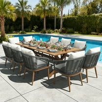 LayinSun 11 Pieces Outdoor Patio Dining Set, Aluminium Rectangular Dining Table and Wicker Rattan Chairs Set for Outside Backyard, Poolside
