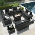 thumbnail image 1 of LayinSun 13 Pieces Outdoor Patio Furniture Set with 44" Fire Pit Table Black Rattan Sectional Sofa Conversation Sets, 1 of 7