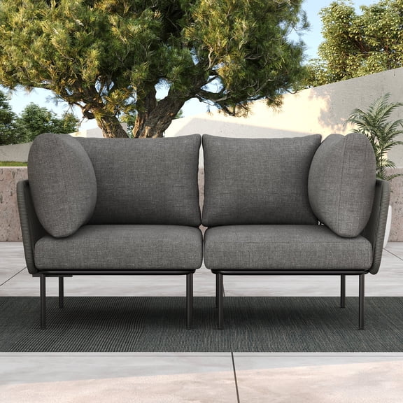 LayinSun 2 Pieces Aluminum Patio Furniture Set, Modern Modular Sectional Corner Chairs and Upgrade Thickness Cushion
