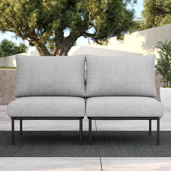 LayinSun 2 Pieces Aluminum Patio Furniture Set, Modern Modular Sectional Middle Chairs and Upgrade Thickness Cushion