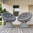 thumbnail image 1 of LayinSun 2 Pieces Oversized Outdoor Rattan Swivel Papasan Chair with 6" Soft Thickened Cushion for Patio, Deck, Living Room, 1 of 7