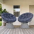 thumbnail image 1 of LayinSun 2 Pieces Oversized Outdoor Rattan Swivel Papasan Chair with 6" Soft Thickened Cushion for Patio, Deck, Living Room, 1 of 7