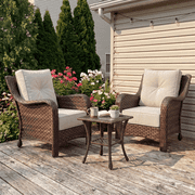 LayinSun 3 Pieces Patio Furniture Set with 6" Thick Outdoor Wicker Armchairs and Side Table for Backyard Deck Balcony