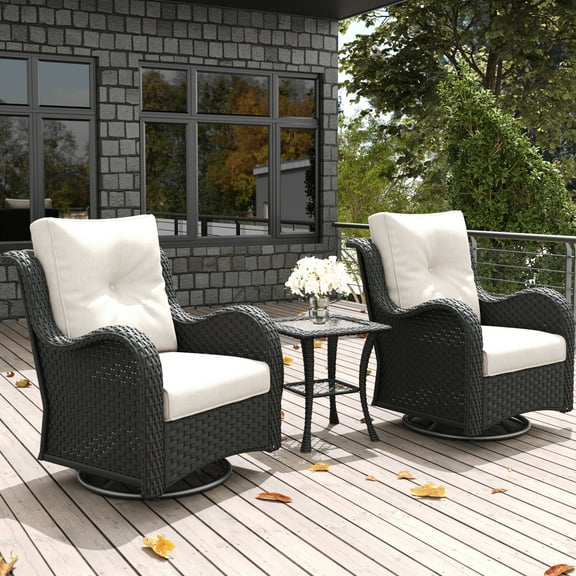 LayinSun 3 Pieces Outdoor Patio Furniture Set, Rattan Wicker Swivel Rocker Chairs Sets with Swivel Glider Chairs and Coffee Table