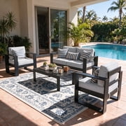LayinSun 4 Piece Hight Back Aluminum Outdoor Furniture Set with Coffee Table, Modern Patio Conversation Sets