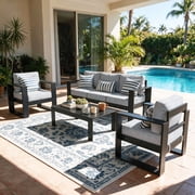 LayinSun 4 Piece Hight Back Aluminum Outdoor Furniture Set with Coffee Table, Modern Patio Conversation Sets deal from Walmart