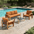 thumbnail image 1 of LayinSun 4 Pieces Aluminum Patio Furniture Set with Coffee Table, Oversized Seat with Hight Back, Outdoor Conversation Sets for Porch, Balcony, Deck, 1 of 7