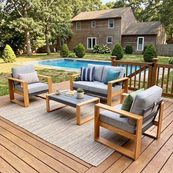 LayinSun 4 Pieces Aluminum Patio Furniture Set with Coffee Table, Oversized Seat with Hight Back, Outdoor Conversation Sets for Porch, Balcony, Deck