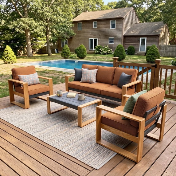 LayinSun 4 Pieces Aluminum Patio Furniture Set with Coffee Table, Oversized Seat with Hight Back, Outdoor Conversation Sets for Porch, Balcony, Deck