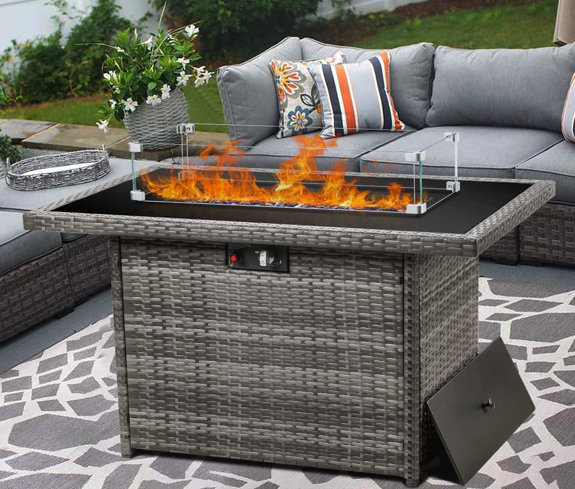 LayinSun 44" Propane Gas Fire Pit Table, 55000 BTU Rectangular Fire Pit