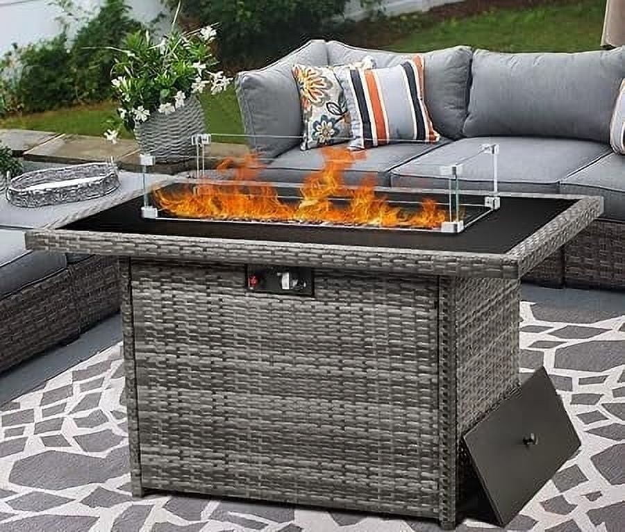 LayinSun 44" Propane Gas Fire Pit Table, 55000 BTU Rectangular Fire Pit with Glass Wind Guard for Outside Patio Deck Garden Backyard