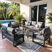 LayinSun 5 Piece Hight Back Aluminum Outdoor Furniture Set with Coffee Table, Modern Patio Conversation Sets