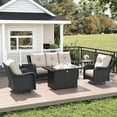 thumbnail image 1 of LayinSun 5 Piece Wicker Outdoor Furniture Set with 6-inch Comfy Cushions, High Back Patio Furniture Set with Swivel Rocking Chairs and Fire Pit Table, 1 of 10