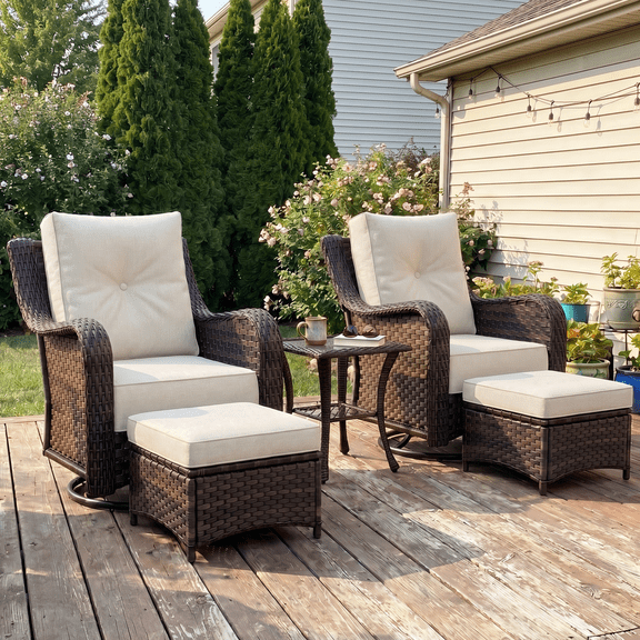 LayinSun 5 Pieces Patio Furniture Sets, Outdoor Wicker Conversation Set with Swivel Chairs and 6" Thick Cushion for Deck Garden Backyard