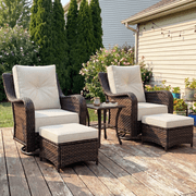 LayinSun 5 Pieces Patio Furniture Sets, Outdoor Wicker Conversation Set with Swivel Chairs and 6" Thick Cushion for Deck Garden Backyard