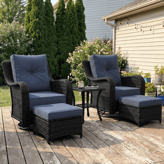 LayinSun 5 Pieces Patio Furniture Sets, Outdoor Wicker Conversation Set with Swivel Chairs and 6" Thick Cushion for Deck Garden Backyard