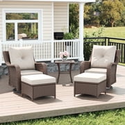 LayinSun 5 Pieces Patio Furniture Sets, Outdoor Wicker Conversation Set with Swivel Chairs and 6 Thick Cushion for Deck Garden Backyard