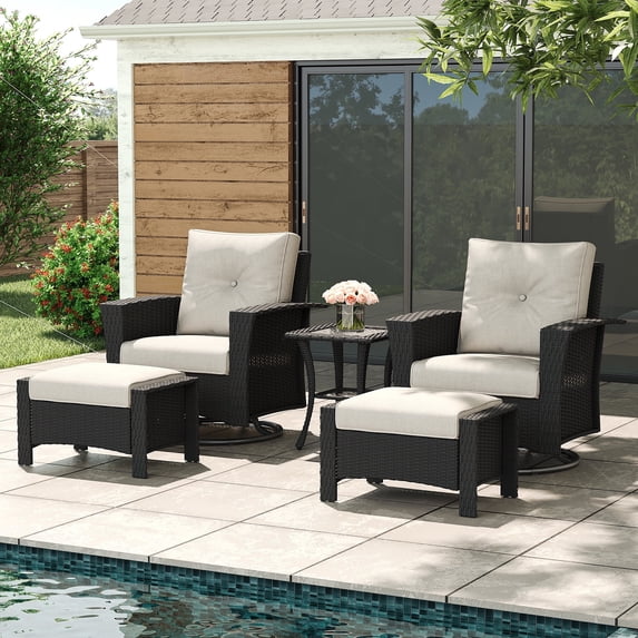 LayinSun 5 Piece Wicker Patio Furniture Set, Classis Outdoor Conversation 360 Degree Swivel Chairs Set with Coffee Table