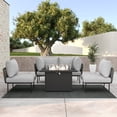 thumbnail image 1 of LayinSun 5 Pieces Aluminum Patio Furniture Set, Modern Modular Sectional Sofa with Fire Pit Table and Upgrade Thickness Cushion, 1 of 8