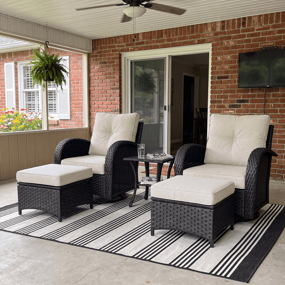 LayinSun 5 Pieces Outdoor Patio Furniture Set, Rattan Wicker Sectional Swivel Rocker Chairs Sets