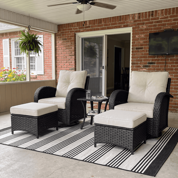 LayinSun 5 Pieces Outdoor Patio Furniture Set, Rattan Wicker Sectional Swivel Rocker Chairs Sets