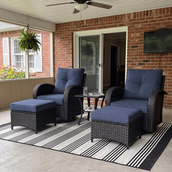 LayinSun 5 Pieces Outdoor Patio Furniture Set, Rattan Wicker Sectional Swivel Rocker Chairs Sets