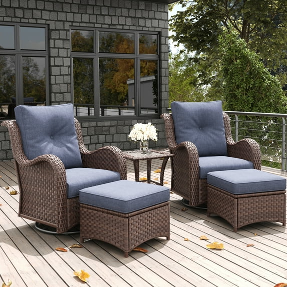 LayinSun 5 Pieces Outdoor Patio Furniture Set, Rattan Wicker Swivel Rocker Chairs Sets with Ottomans, Swivel Glider Chairs, and Coffee Table