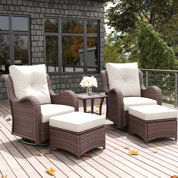 LayinSun 5 Pieces Outdoor Patio Furniture Set, Rattan Wicker Swivel Rocker Chairs Sets with Ottomans, Swivel Glider Chairs, and Coffee Table