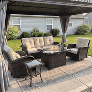 LayinSun 5 Pieces Patio Outdoor Conversation Set, Wicker Furniture Set with Swivel Chairs and Fire Pit Table 5-Seat