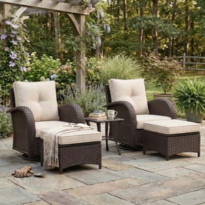 LayinSun 5 Pieces Patio Outdoor Conversation Set, Wicker Furniture Set with Swivel Chairs and Ottomans 4-Seat