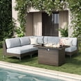 thumbnail image 1 of LayinSun 6-Piece Outdoor Modular Wicker Sectional Sofa with Fire Pit Table, Patio Furniture Conversation Set with Deep Seating and Thick Cushions, 1 of 10