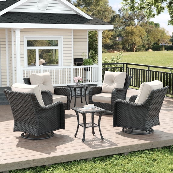 LayinSun 6 Piece Wicker Outdoor Furniture Set with 6-inch Comfy Cushions, High Back Patio Furniture Set with Swivel Rocking Chairs and Side Table