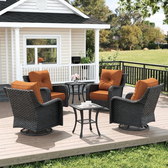 LayinSun 6 Pieces Patio Furniture Sets, Outdoor Wicker Conversation Set with Swivel Chairs and 6" Thick Cushion for Deck Garden Backyard