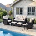 thumbnail image 1 of LayinSun 6 Piece Wicker Patio Furniture Set, Classis Outdoor Conversation 360 Degree Swivel Chairs Set with Coffee Table, 1 of 8