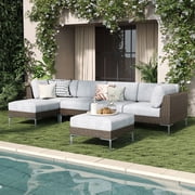 LayinSun 6-Piece Wicker Rattan Patio Furniture Set, Deep Seating Outdoor Modular Sectional Sofa Conversation Set with Thick Cushions for Lawn, Garden