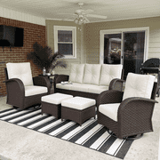 LayinSun 6 Pieces Outdoor Patio Furniture Set, Rattan Wicker Sectional Swivel Rocker Chairs Sets