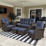 LayinSun 6 Pieces Outdoor Patio Furniture Set, Rattan Wicker Sectional Swivel Rocker Chairs Sets