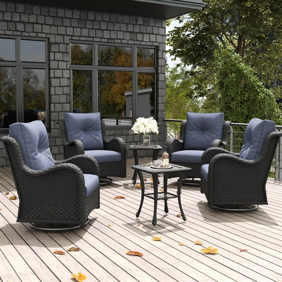 LayinSun 6 Pieces Outdoor Patio Furniture Set, Rattan Wicker Swivel Rocker Chairs Sets with Swivel Glider Chairs and Coffee Table