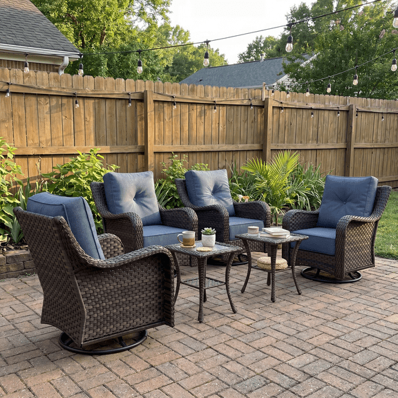 LayinSun 6 Pieces Patio Furniture Sets, Outdoor Wicker Conversation Set with Swivel Chairs and 6" Thick Cushion for Deck Garden Backyard