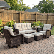 LayinSun 6 Pieces Patio Furniture Sets, Outdoor Wicker Conversation Set with Swivel Chairs and 6" Thick Cushion for Deck Garden Backyard