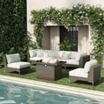 thumbnail image 1 of LayinSun 7-Piece Outdoor Modular Wicker Sectional Sofa with Fire Pit Table, Patio Furniture Conversation Set with Deep Seating and Thick Cushions, 1 of 10