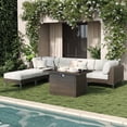 thumbnail image 1 of LayinSun 7-Piece Outdoor Modular Wicker Sectional Sofa with Fire Pit Table, Patio Furniture Conversation Set with Deep Seating and Thick Cushions, 1 of 10