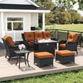 thumbnail image 1 of LayinSun 7 Pieces Patio Furniture Sets with Fire Pit Table, Outdoor Wicker Conversation Set with Armchairs and 6" Thick Cushion for Deck Garden Backyard, 1 of 7