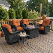 LayinSun 7 Piece Wicker Outdoor Furniture Set with 6-inch Comfy Cushions, High Back Patio Furniture Set with Swivel Rocking Chairs and Fire Pit Table